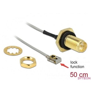 DeLock Antenna Cable RP-SMA jack bulkhead to MHF LK plug 1.13 50 cm thread length 10 mm splash proof