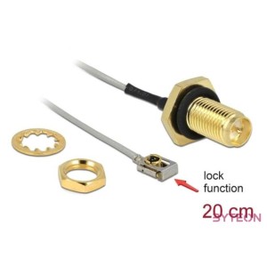 DeLock Antenna Cable RP-SMA jack bulkhead to MHF® I LK plug 1.13 20cm thread length 10mm splash proof