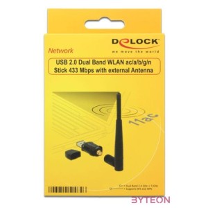 DeLock USB 2.0 Dual Band WLAN ac,a,b,g,n Stick 433 Mbps with external Antenna