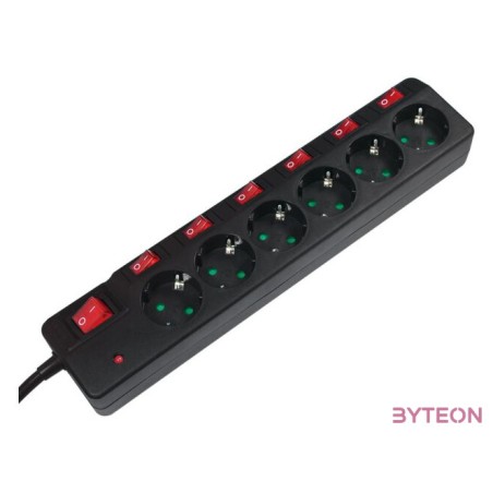 LogiLink 6-way socket outlet with single and main ON,OFF switches