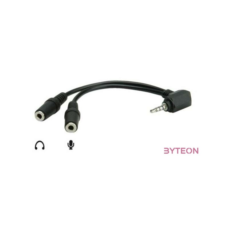 Roline Jack stereo 3,5mm (4pin) - 2db Jack stereo 3,5mm M,F audio kábel 0.15m fekete