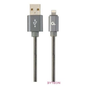 Gembird Premium spiral metal 8-pin charging and data cable, 1m, metallic-grey