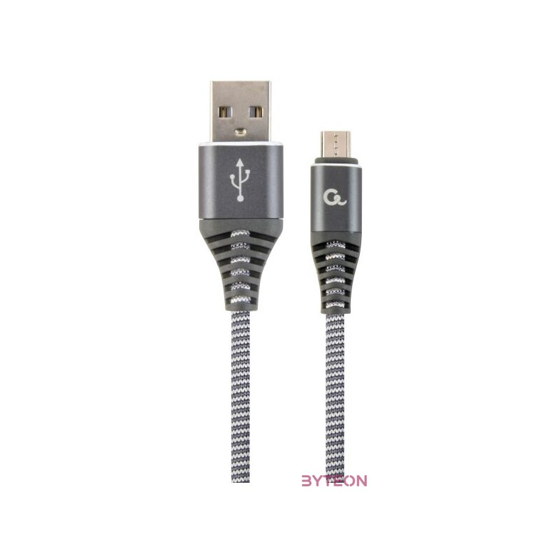 Gembird Premium cotton braided Micro-USB charging and data cable,1m,grey,white