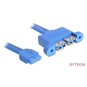 Delock USB 3.0 pinheader 19pin - 2db USB 3.0 A F,F adatkábel 0.45m fekete
