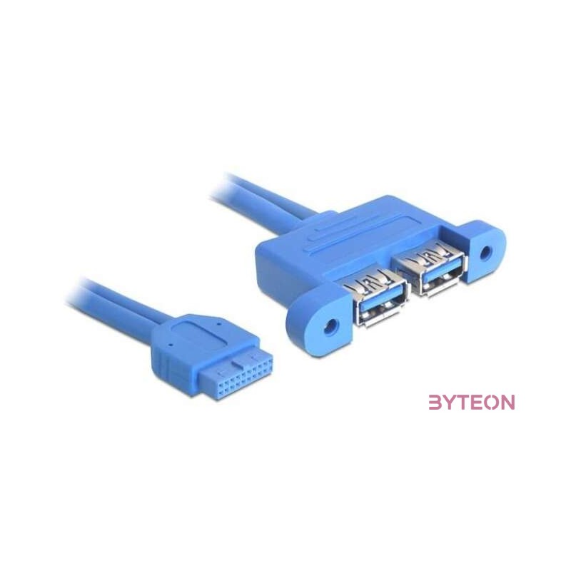 Delock USB 3.0 pinheader 19pin - 2db USB 3.0 A F,F adatkábel 0.45m fekete