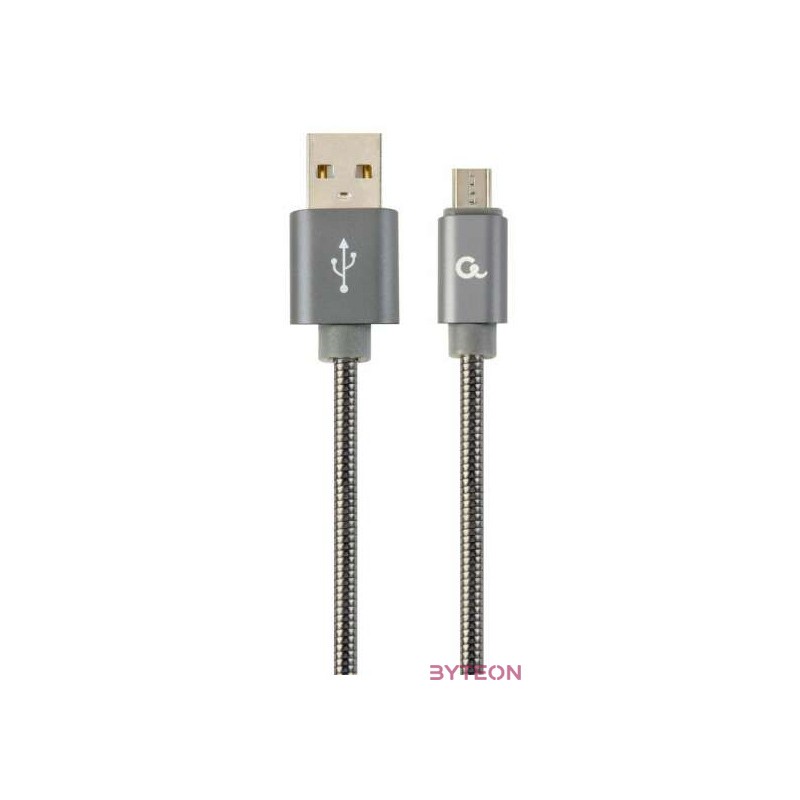 Gembird Premium spiral metal Micro-USB charging and data cable, 1m,metallic-grey