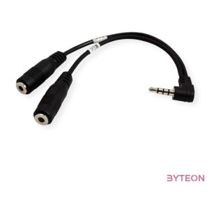 Roline Jack stereo 3,5mm (4pin) - 2db Jack stereo 3,5mm M,F audio kábel 0.15m fekete