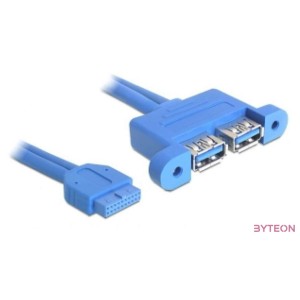 Delock USB 3.0 pinheader 19pin - 2db USB 3.0 A F,F adatkábel 0.45m fekete