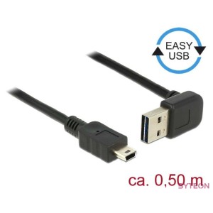 Delock Easy-USB - USB 2.0 mini B M,M adatkábel 0.5m fekete 90°,egyenes