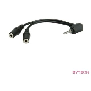 Roline Jack stereo 3,5mm (4pin) - 2db Jack stereo 3,5mm M,F audio kábel 0.15m fekete