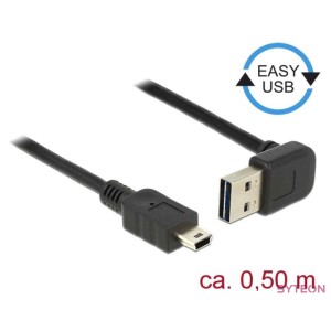Delock Easy-USB - USB 2.0 mini B M,M adatkábel 0.5m fekete 90°,egyenes
