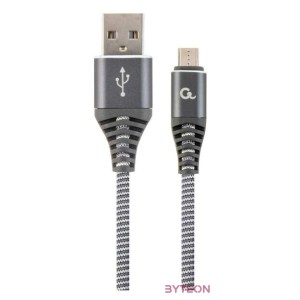 Gembird Premium cotton braided Micro-USB charging and data cable,1m,grey,white