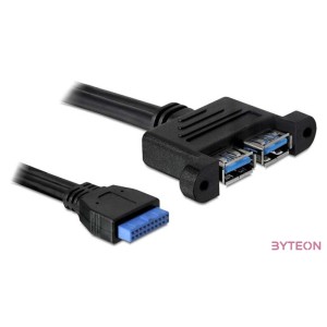 Delock USB 3.0 pinheader 19pin - 2db USB 3.0 A F,F adatkábel 0.45m fekete