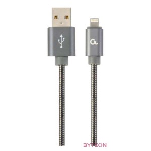 Gembird Premium spiral metal 8-pin charging and data cable, 1m, metallic-grey