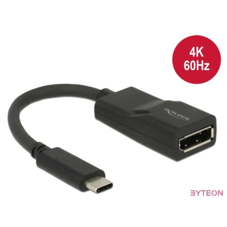 Delock USB-C - Displayport M,F adapter 0.15m fekete DP Alt Mode, 4K, 60Hz