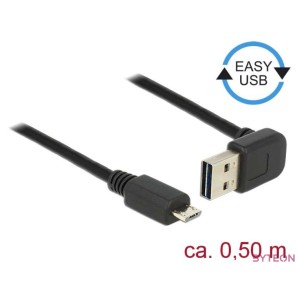 Delock Easy-USB - USB 2.0 micro B M,M adatkábel 0.5m fekete 90°,egyenes