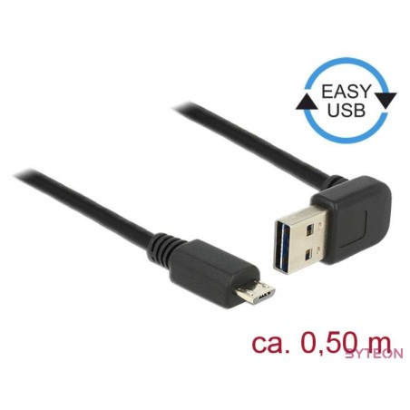 Delock Easy-USB - USB 2.0 micro B M,M adatkábel 0.5m fekete 90°,egyenes