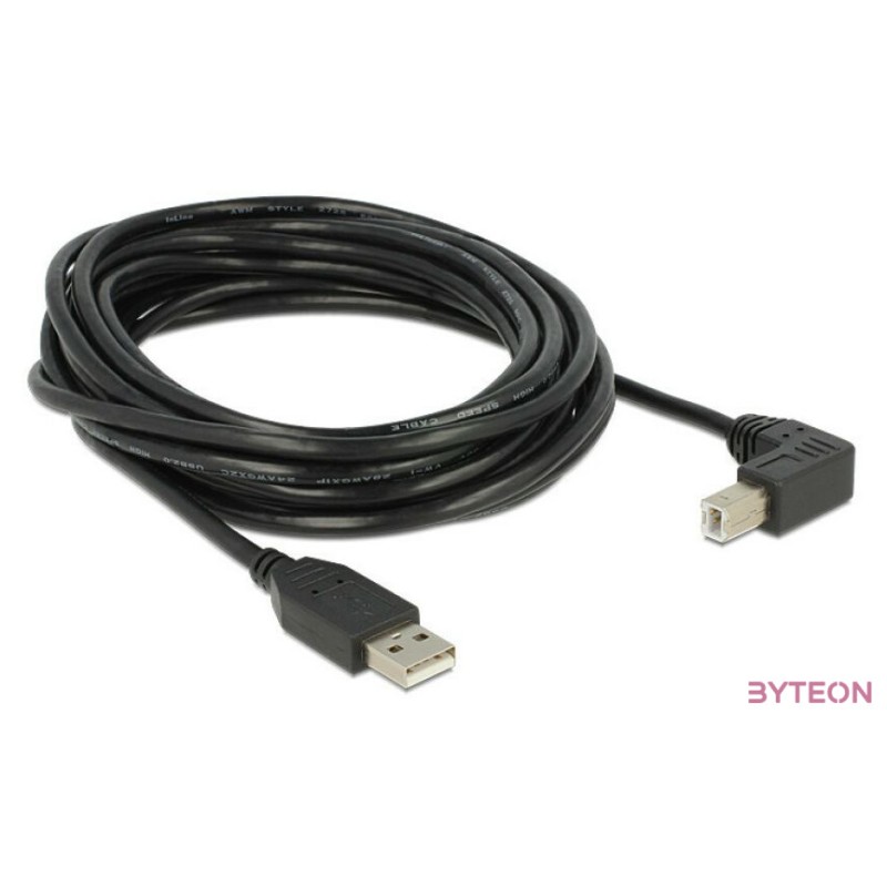 Delock USB A - USB B M,M adatkábel 5m egyenes,90° fekete