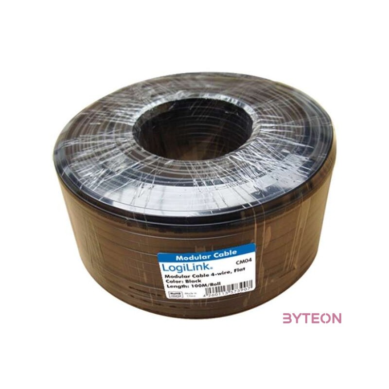 LogiLink telefon adatkábel 100m fekete lapos, 4-eres