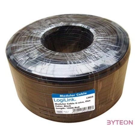 LogiLink telefon adatkábel 100m fekete lapos, 4-eres