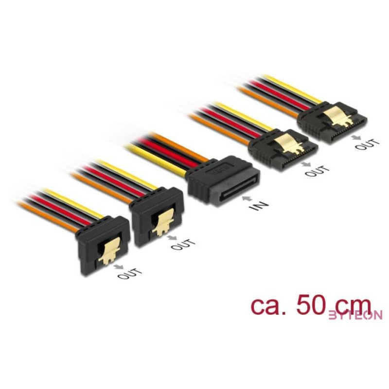Delock SATA Power 15pin - 4db SATA Power 15pin M,F tápkábel 0.5m 2db egyenes, 2db 90°
