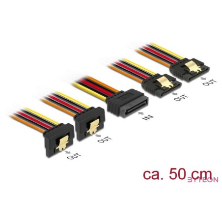Delock SATA Power 15pin - 4db SATA Power 15pin M,F tápkábel 0.5m 2db egyenes, 2db 90°