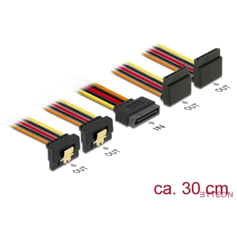 Delock SATA Power 15pin - 4db SATA Power 15pin M,F tápkábel 0.3m 2db 90° fel, 2db 90° le
