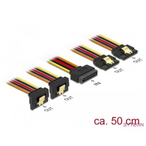 Delock SATA Power 15pin - 4db SATA Power 15pin M,F tápkábel 0.5m 2db egyenes, 2db 90°