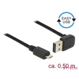 Delock Easy-USB - USB 2.0 micro B M,M adatkábel 0.5m fekete 90°,egyenes
