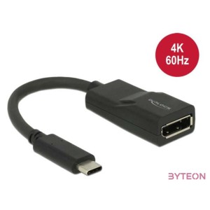 Delock USB-C - Displayport M,F adapter 0.15m fekete DP Alt Mode, 4K, 60Hz