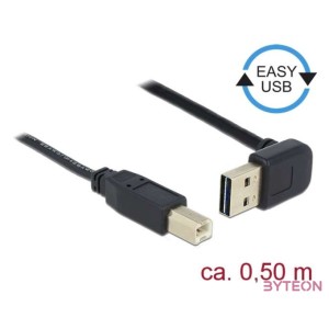 Delock Easy-USB - USB 2.0 B M,M adatkábel 0.5m fekete 90°,egyenes