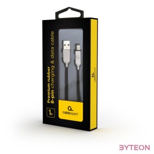 Gembird Premium rubber 8-pin charging and data cable, 1m, black