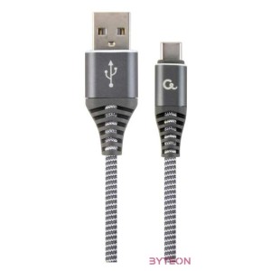 Gembird Premium cotton braided Type-C USB charging and data cable,1m,grey,white