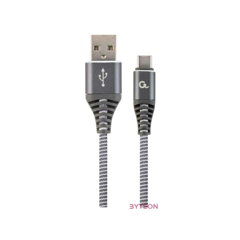 Gembird Premium cotton braided Type-C USB charging and data cable,1m,grey,white