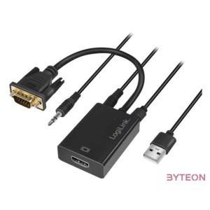 LogiLink VGA USB A - HDMI M,F adapter fekete