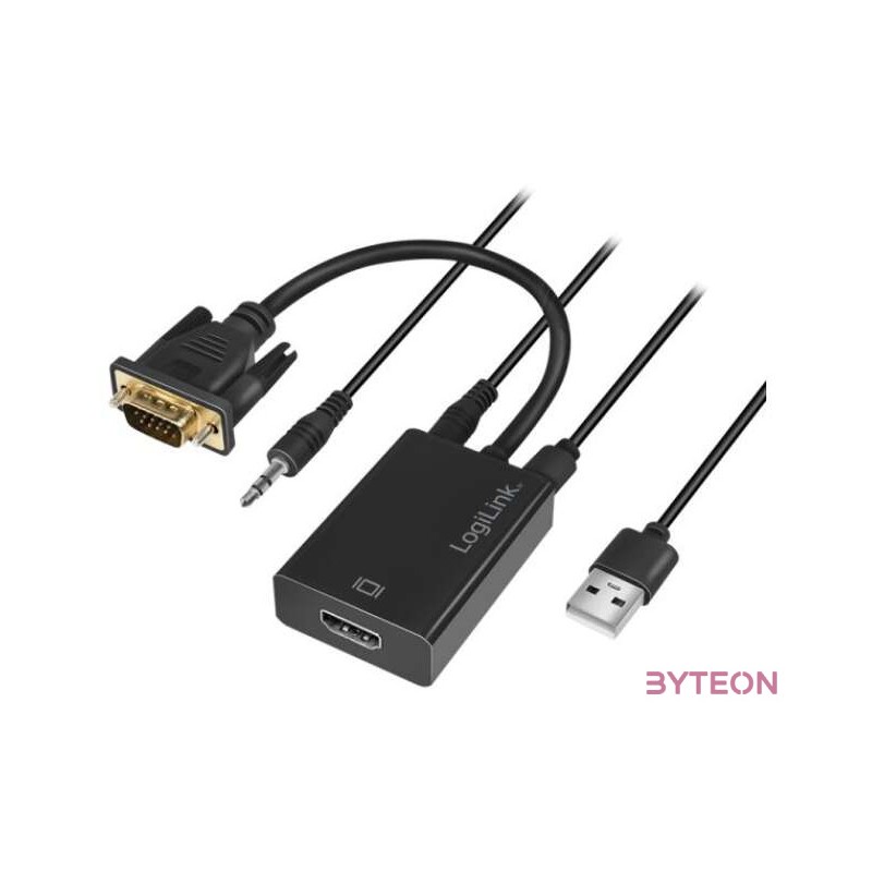 LogiLink VGA USB A - HDMI M,F adapter fekete
