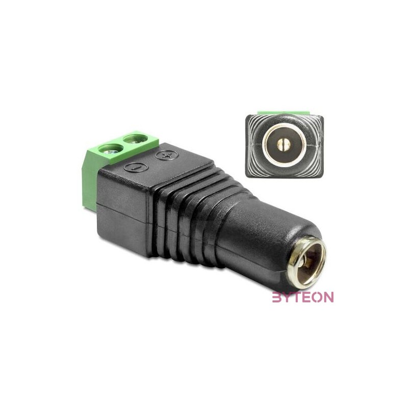 Delock DC 5,5x2,5mm - Terminal block 2pin F,F adapter fekete