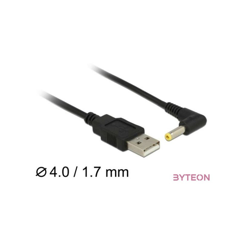 Delock USB 2.0 A - DC 4.0 x 1.7 mm M,M tápkábel 1.5m fekete egyenes,90°