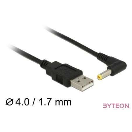 Delock USB 2.0 A - DC 4.0 x 1.7 mm M,M tápkábel 1.5m fekete egyenes,90°
