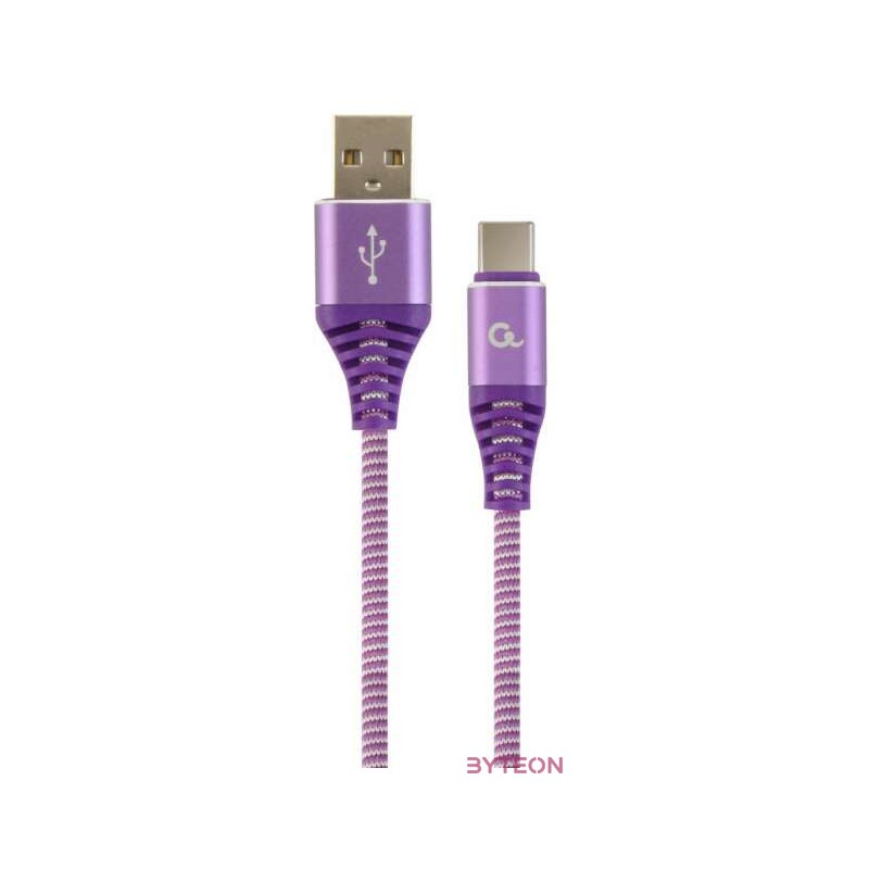 Gembird Premium cotton braided Type-C USB charging and data cable,2m,purple,whit