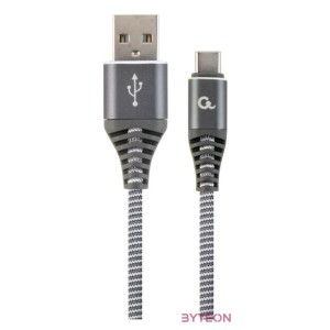 Gembird Premium cotton braided Type-C USB charging and data cable,1m,grey,white