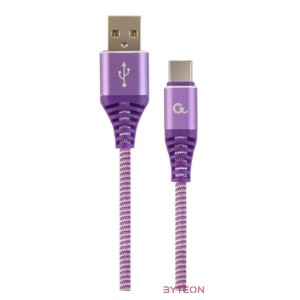 Gembird Premium cotton braided Type-C USB charging and data cable,2m,purple,whit