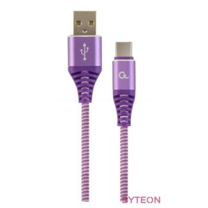 Gembird Premium cotton braided Type-C USB charging and data cable,2m,purple,whit