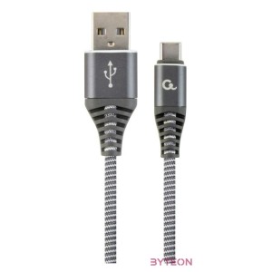 Gembird Premium cotton braided Type-C USB charging and data cable,1m,grey,white