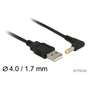 Delock USB 2.0 A - DC 4.0 x 1.7 mm M,M tápkábel 1.5m fekete egyenes,90°