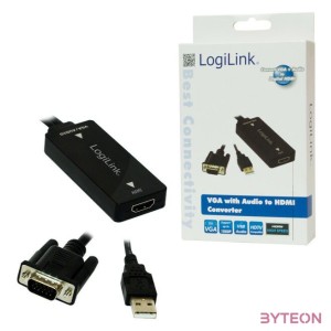 LogiLink VGA USB A - HDMI M,F adapter fekete