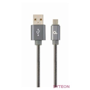 Gembird Premium spiral metal Micro-USB charging and data cable,2m,metallic-grey