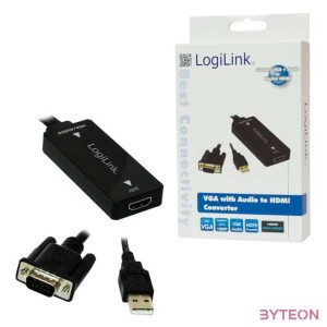 LogiLink VGA USB A - HDMI M,F adapter fekete