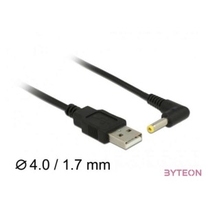 Delock USB 2.0 A - DC 4.0 x 1.7 mm M,M tápkábel 1.5m fekete egyenes,90°