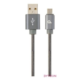 Gembird Premium spiral metal Micro-USB charging and data cable,2m,metallic-grey